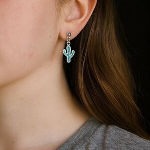 Cactus Desert Life Charm Dangle Earrings – Boho Southwestern Sterling‐Tone Charm